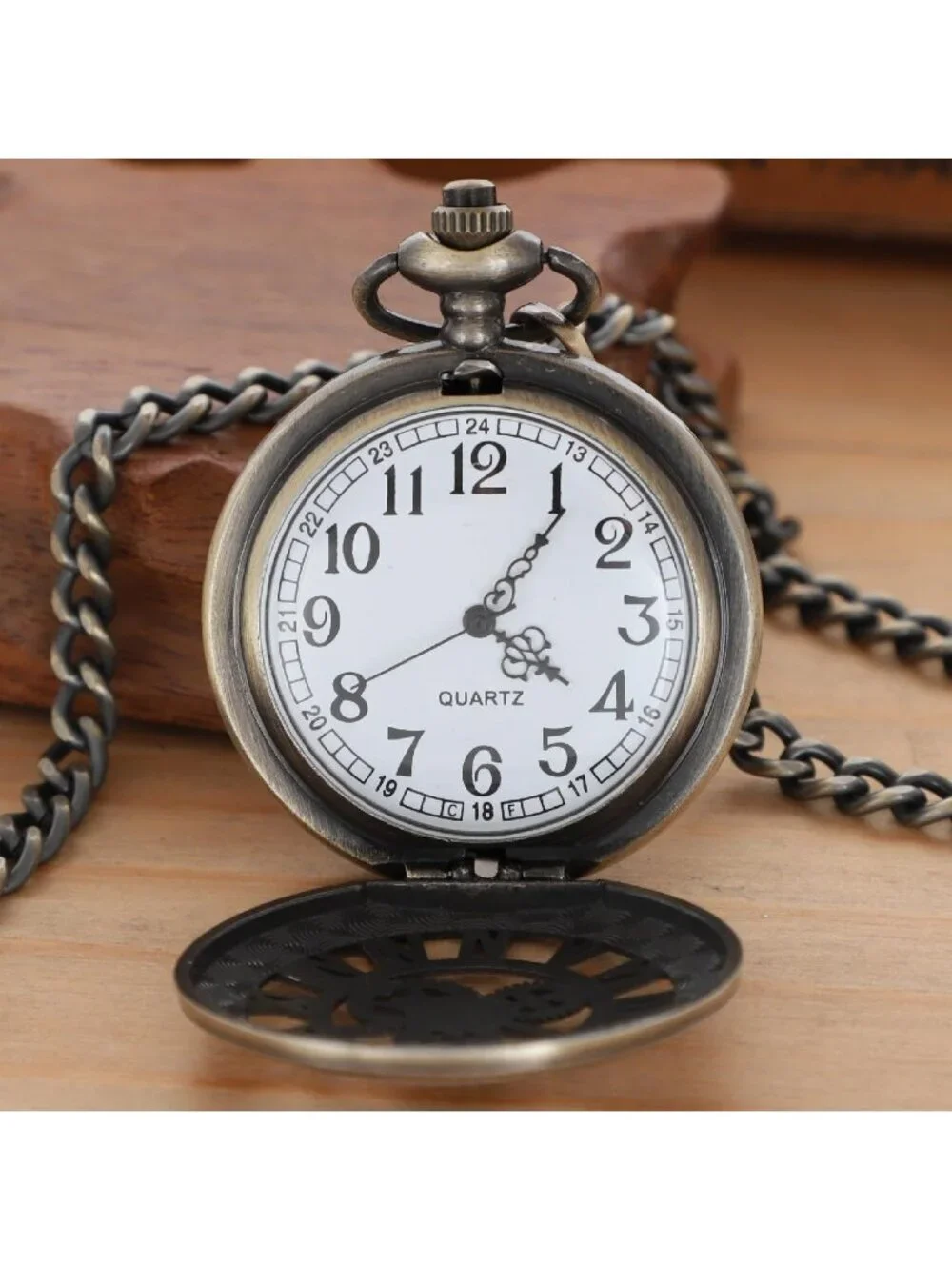 Men's Brown Analog Quartz Arabic Numeral Three Small Gear Chain Pocket Watch